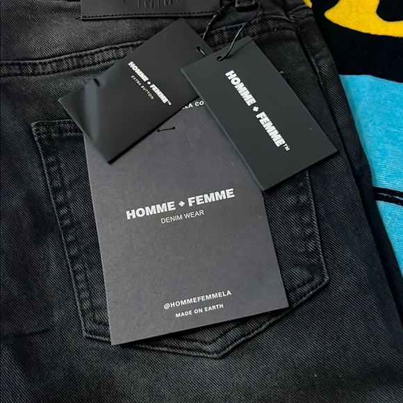 Homme Femme Letterman Denim Black With Yellow Letters - Picture 6 of 10